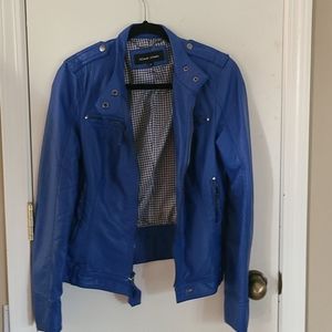 Black Rivet blue leather jacket, size medium.